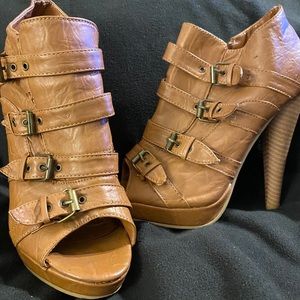 Yoki strap buckle platform booties brown